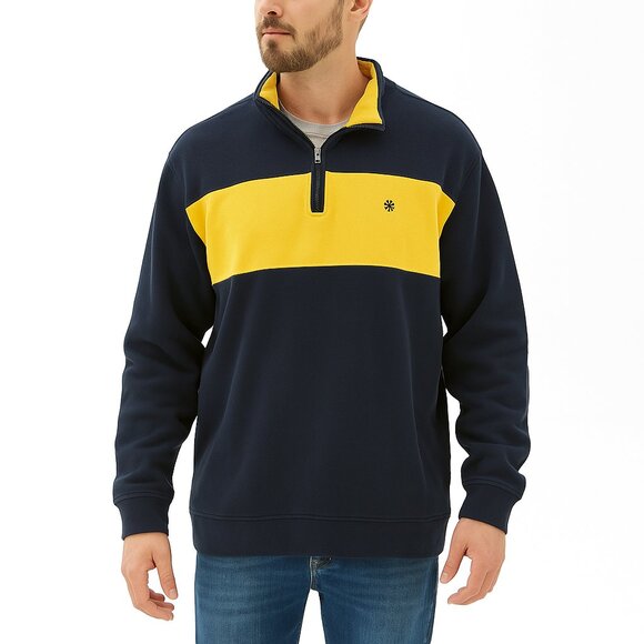 *Mens IZOD Navy and Yellow 3/4 Zip Sweater - Picture 1 of 5